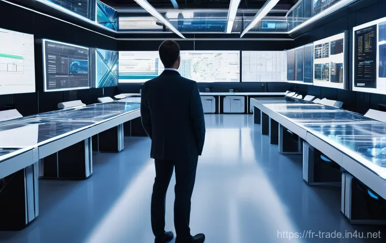 무역 실무 이해하기 - **Prompt for Digitalization and AI in International Trade:**
    "A sleek, futuristic control center...