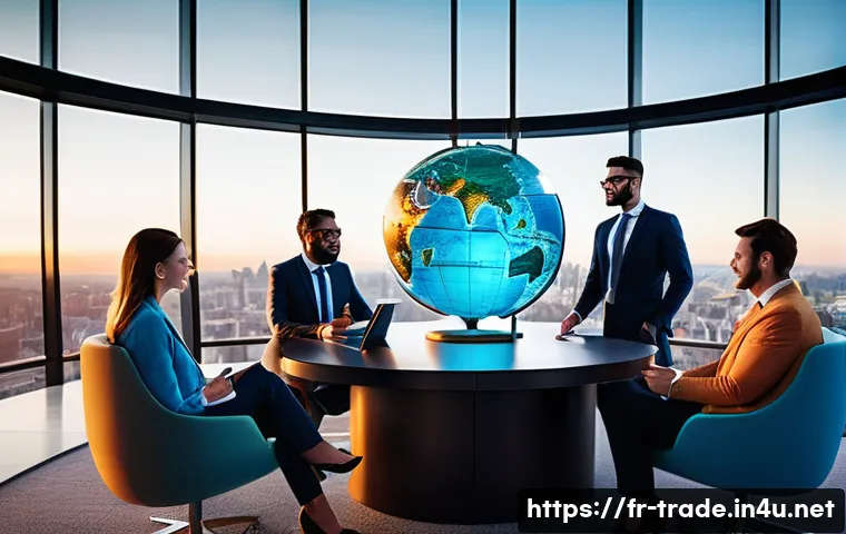 무역 관련 정부 지원 사업 - **Prompt 1: Global Expansion Guidance**
"A vibrant, high-angle shot of a diverse group of French...