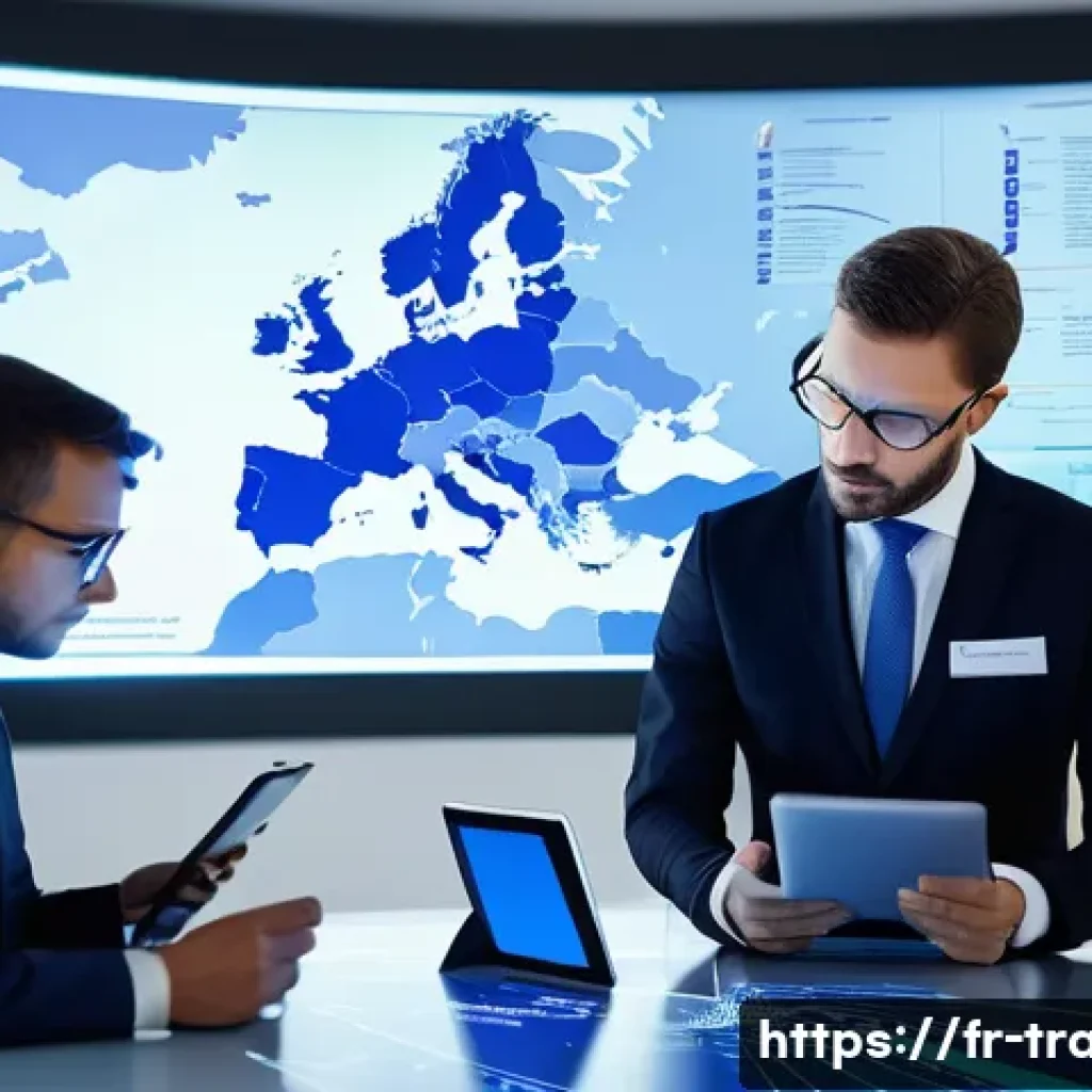 국제무역사 시험 준비를 위한 추천 학습 자료 - **Prompt 1: Deciphering Digital European Customs**
    "A diverse group of modern professionals, dre...