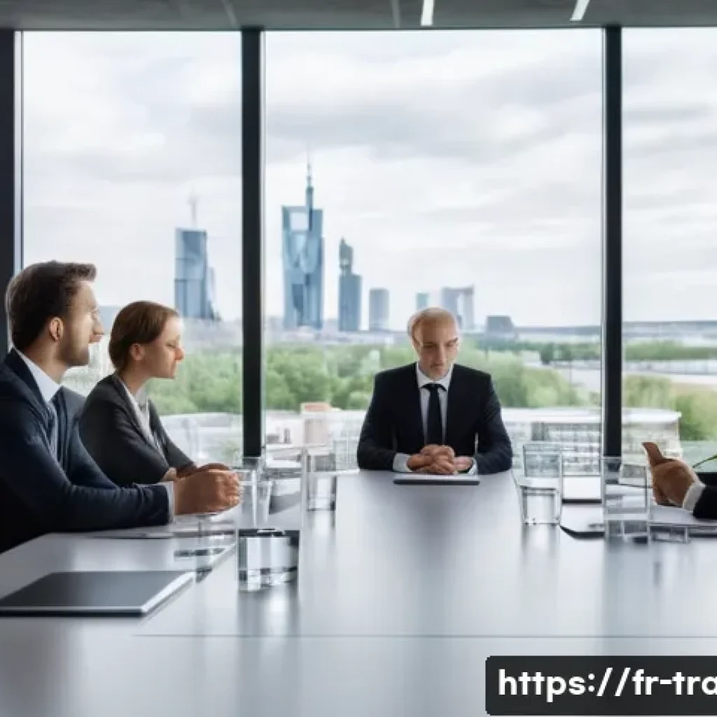 무역에서의 비즈니스 매너 - A professional business meeting scene set in a modern German office with diverse professionals dress...