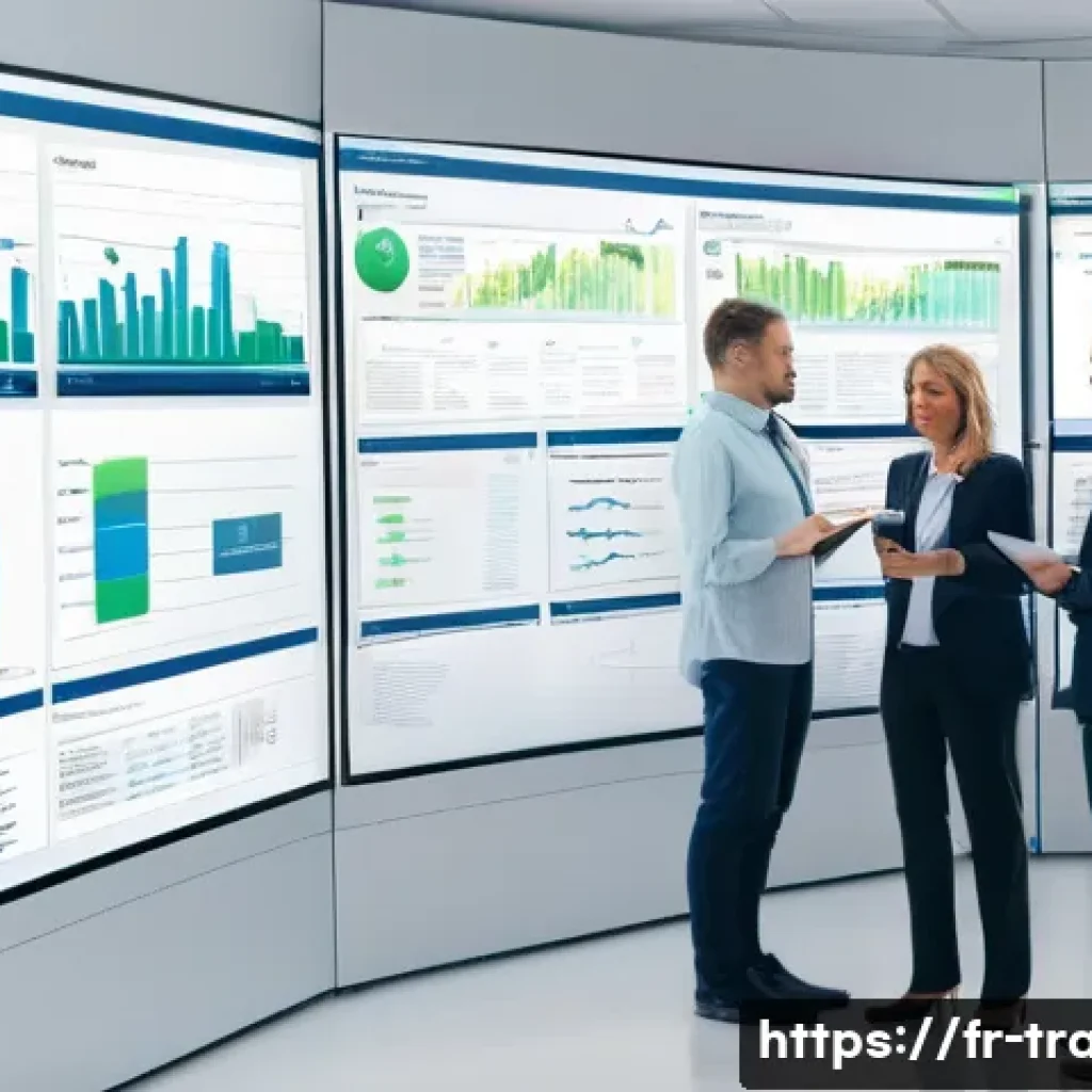 무역 실무에 필요한 소프트웨어 - A modern digital workspace scene showing a diverse team of professionals collaborating efficiently o...