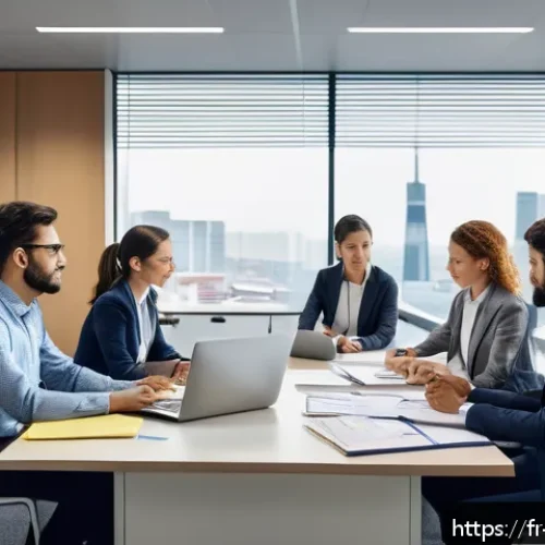 국제무역사 실기시험 유형 분석 - A modern office scene showing a diverse group of young professionals preparing for an international ...