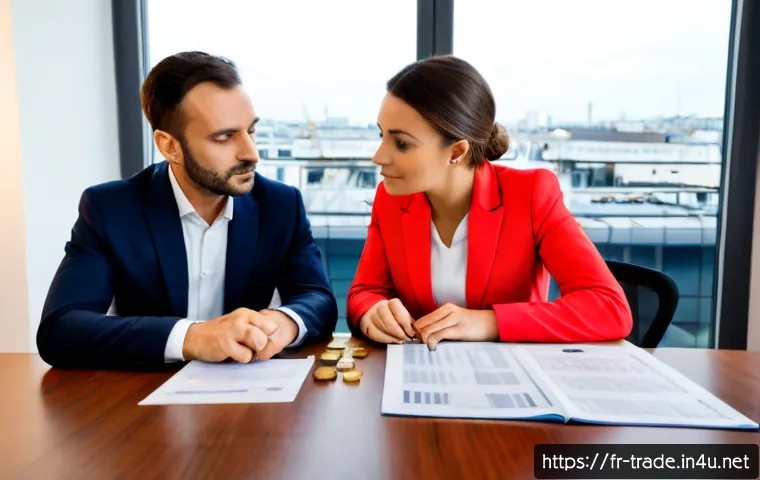 수출입 계약에서의 주요 쟁점 - Photorealistic French import-export contract negotiation in a bright Paris business office, two dive...